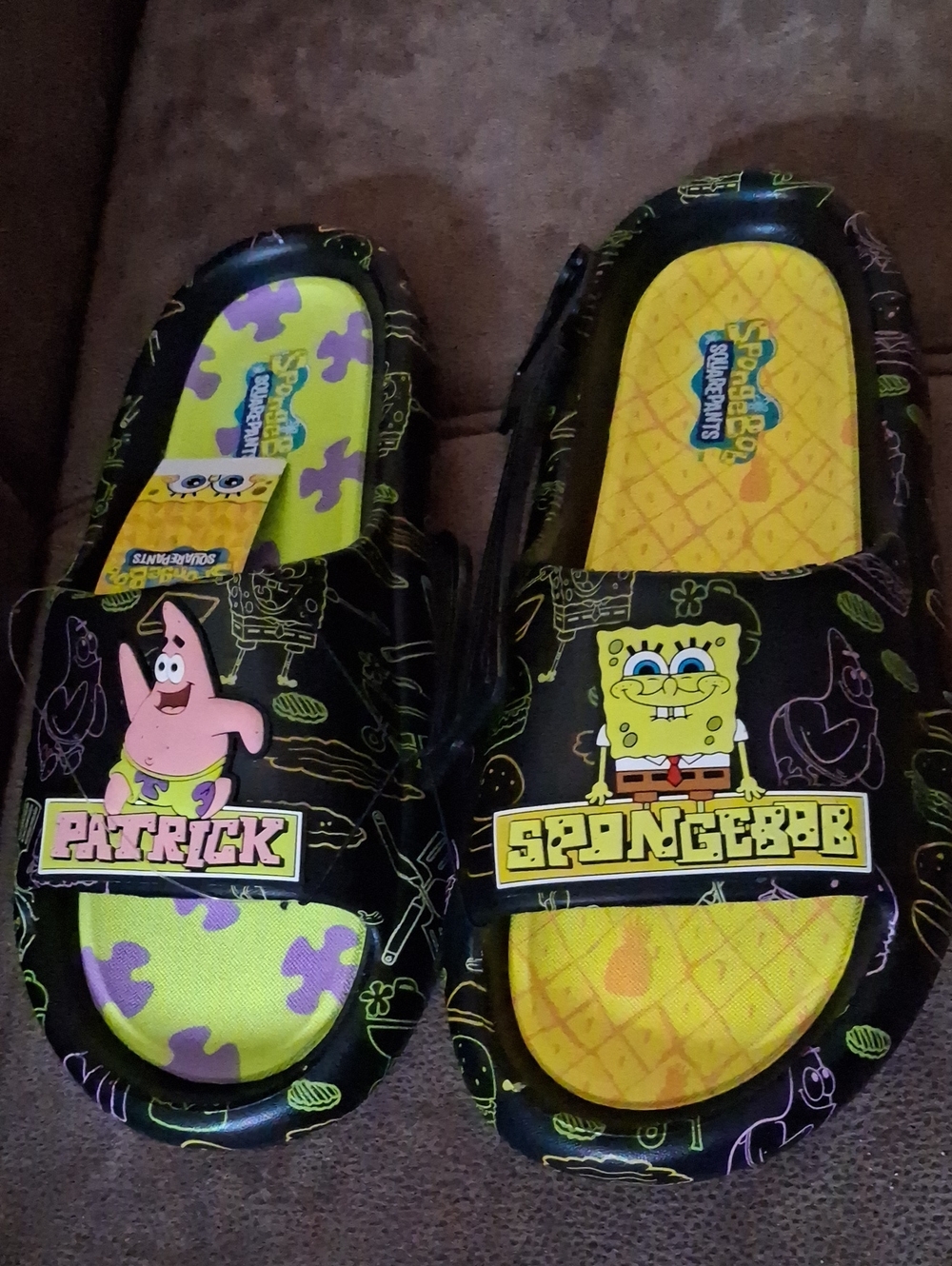 SpongeBob SquarePants Men's Slide Sandals - Black/Yellow Size 12